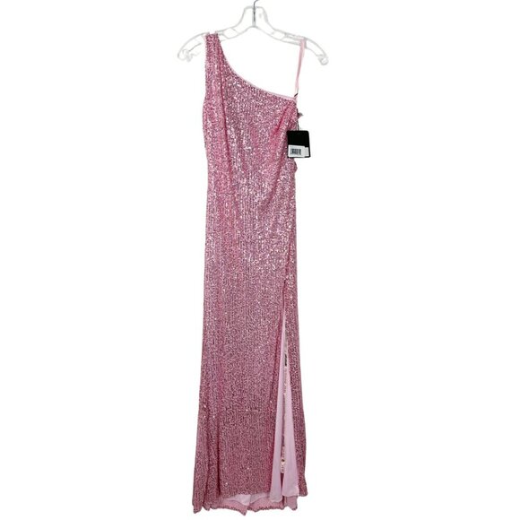 NWT Mac Duggal Sequined One Shoulder Draped Back Gown Light Pink 2 #9512 - Picture 3 of 8